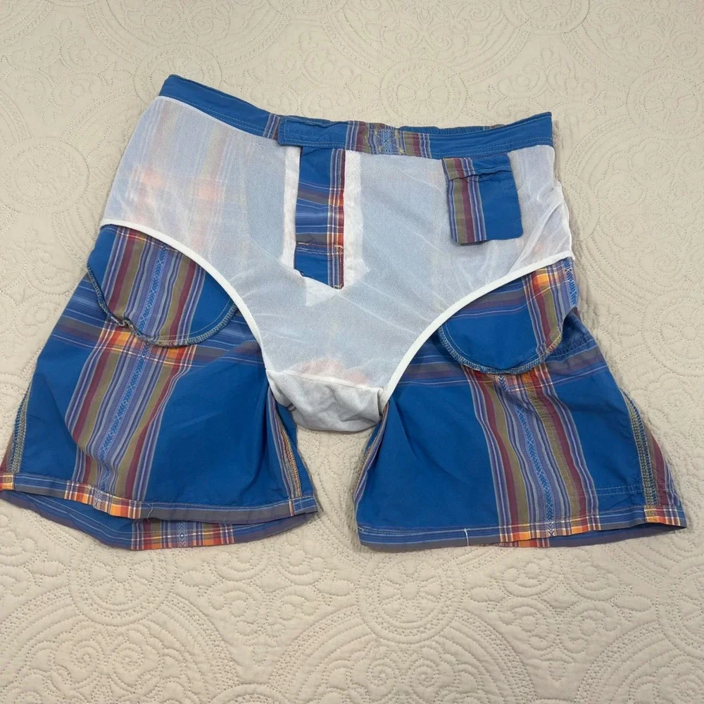 Polo Ralph Lauren Mens‎ Blue Plaid Geometric Aztec Swim Trunks Board Shorts Sz L